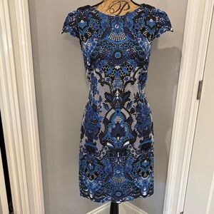 Alice + Olivia Blue and Black Patterned Mini Dress